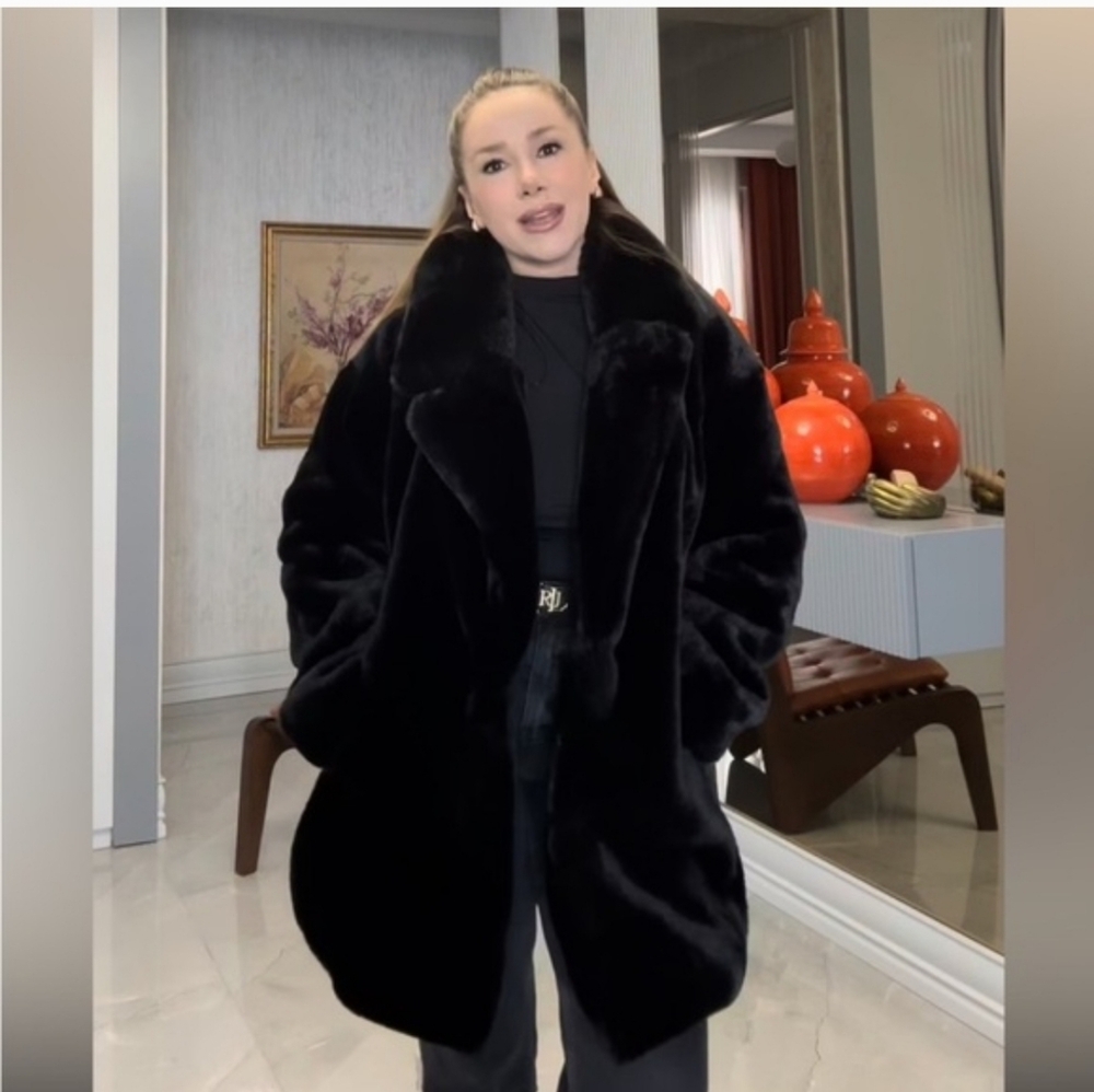 Zara FAUX FUR COAT BLACK Size XS S M - Picture 10 of 16